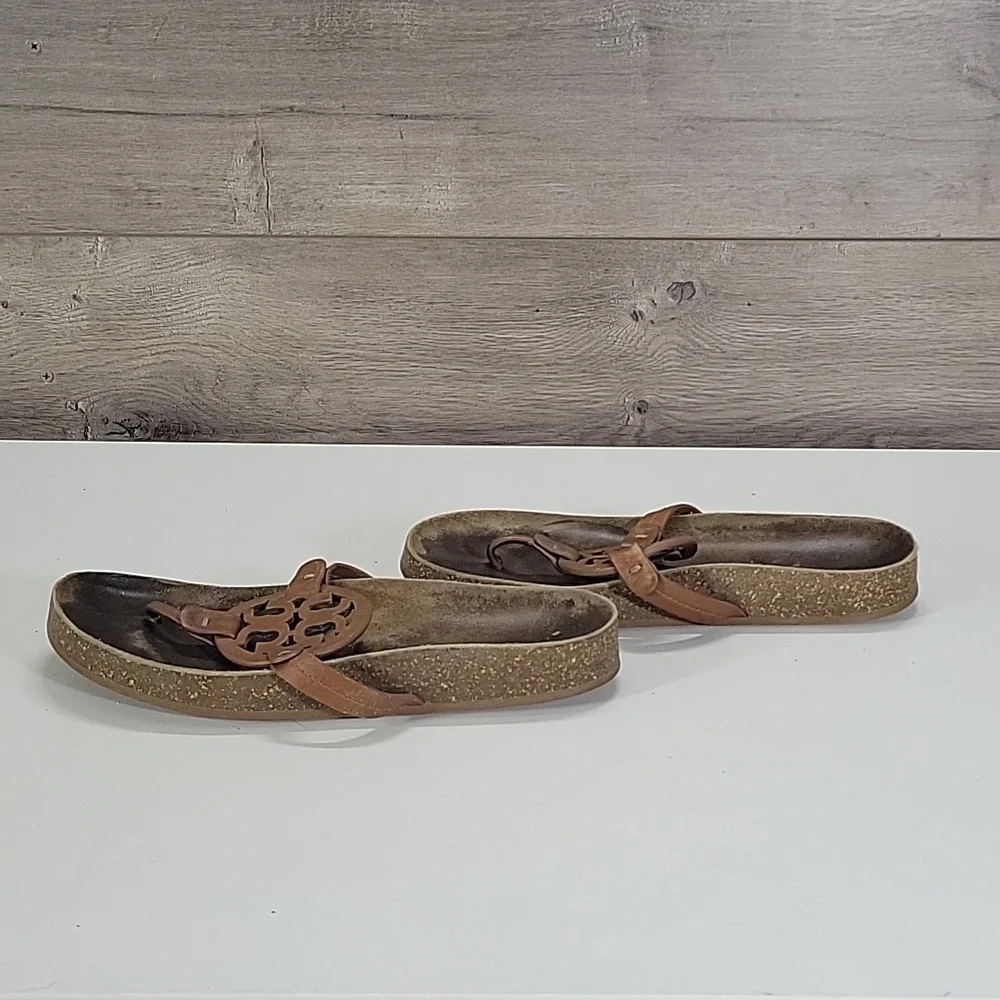 Women's Tory Burch Brown Leather Thong Sandals sz 8